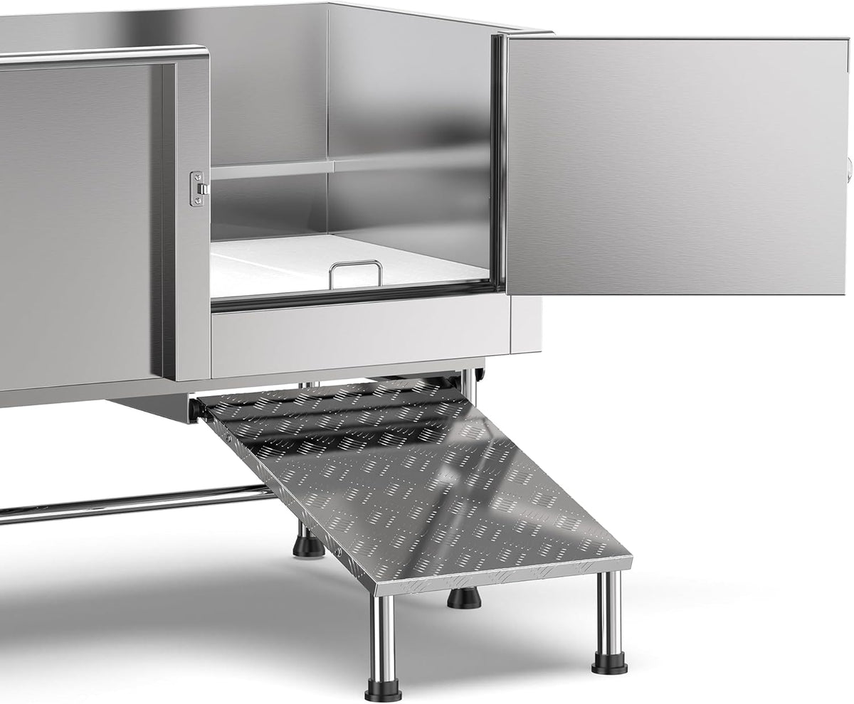 62" Stainless Steel Pet Dog Bath Tub with Faucet (Right Door/Left Drain), 62 X 27 X 58"
