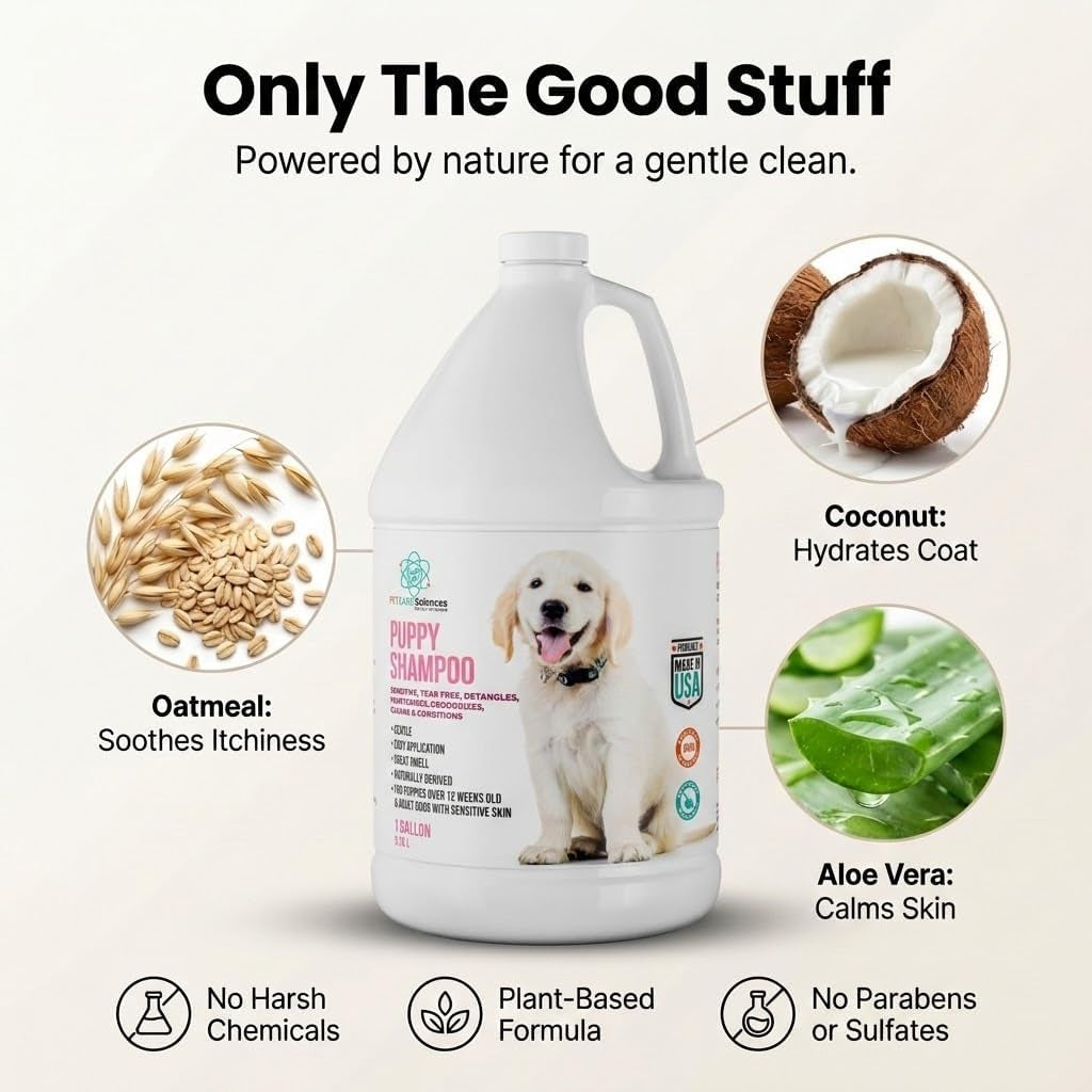 1 Gallon Tearless Puppy Shampoo and Conditioner - Dog Shampoo Gentle Wash - Coconut Oil Oatmeal Shampoo for Dogs - Hypoallergenic Dog Shampoo Sensitive Skin.