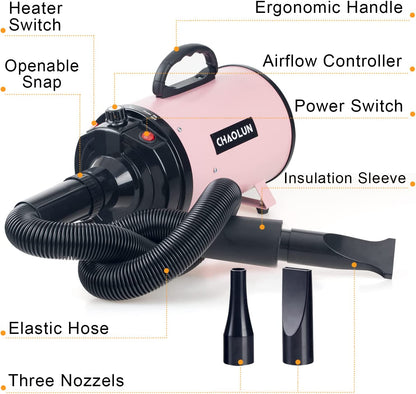 Pet Dryer for Pet Grooming, Pet Hair Dryer with Heater, Pink