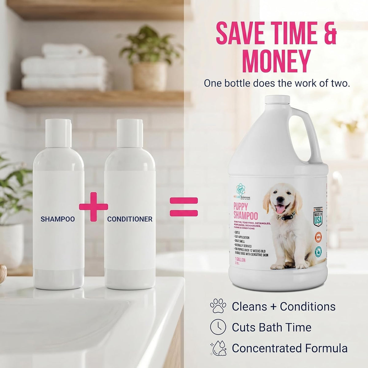 1 Gallon Tearless Puppy Shampoo and Conditioner - Dog Shampoo Gentle Wash - Coconut Oil Oatmeal Shampoo for Dogs - Hypoallergenic Dog Shampoo Sensitive Skin.