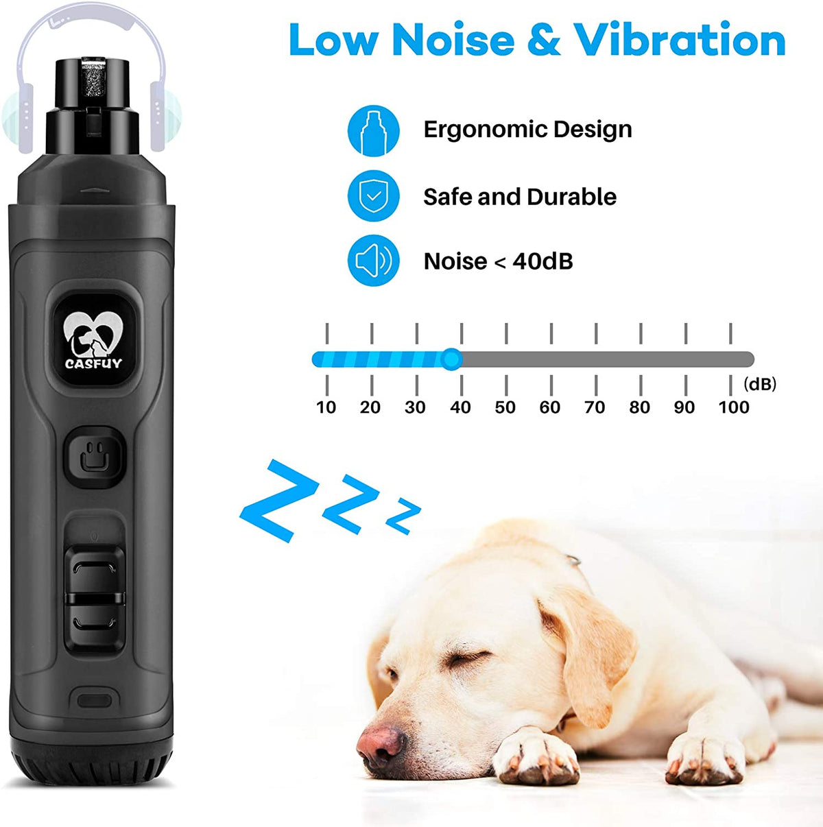 Pet Nail Trimmer with 2 LED Light - New Version 2-Speed Powerful Electric Pet Nail Trimmer Professional Quiet Painless Paws Grooming & Smoothing for Small Medium Large Dogs and Cats (Grey)