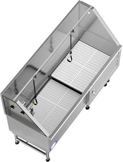 62" Stainless Steel Pet Dog Bath Tub with Faucet (Right Door/Left Drain), 62 X 27 X 58"
