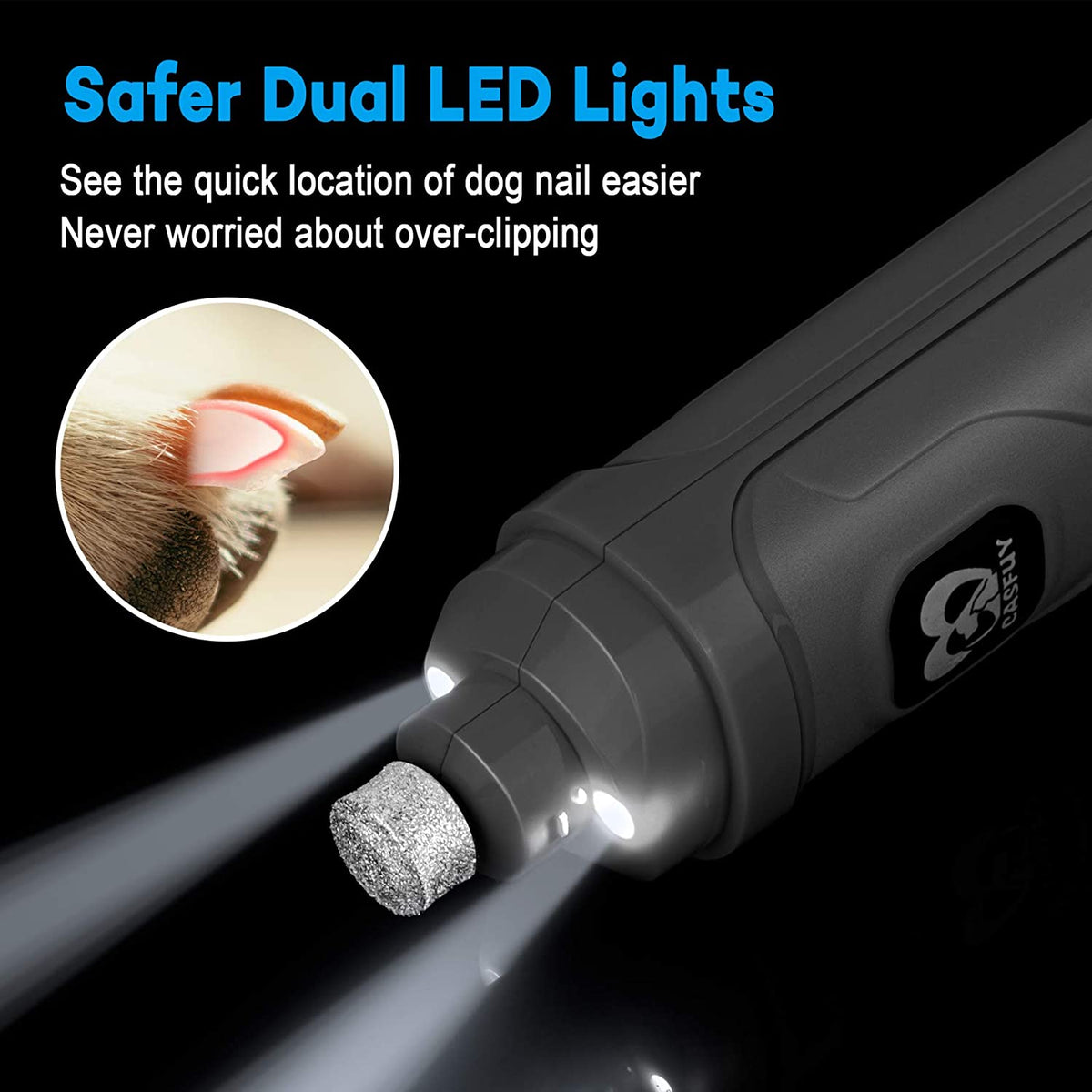 Pet Nail Trimmer with 2 LED Light - New Version 2-Speed Powerful Electric Pet Nail Trimmer Professional Quiet Painless Paws Grooming & Smoothing for Small Medium Large Dogs and Cats (Grey)