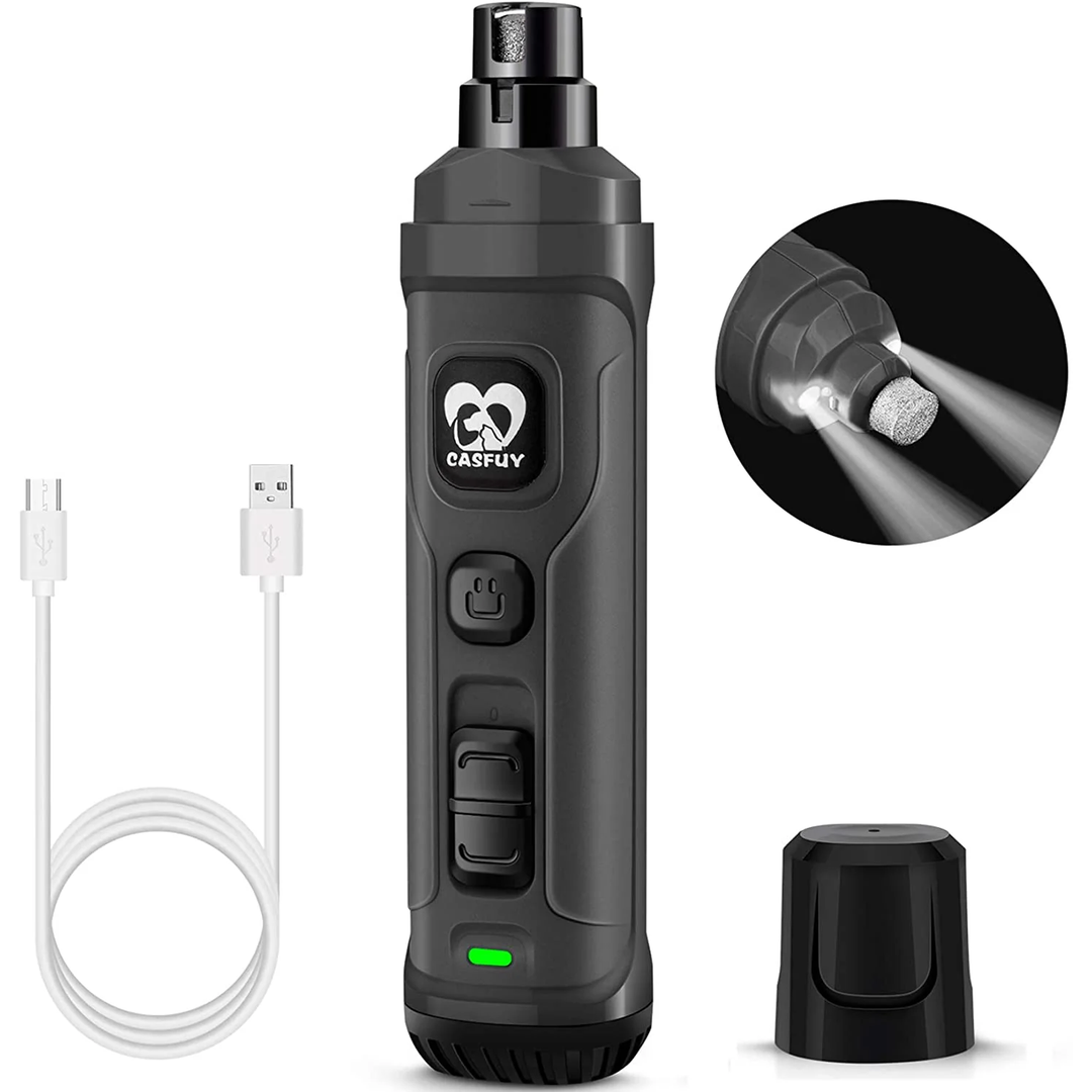Pet Nail Trimmer with 2 LED Light - New Version 2-Speed Powerful Electric Pet Nail Trimmer Professional Quiet Painless Paws Grooming & Smoothing for Small Medium Large Dogs and Cats (Grey)