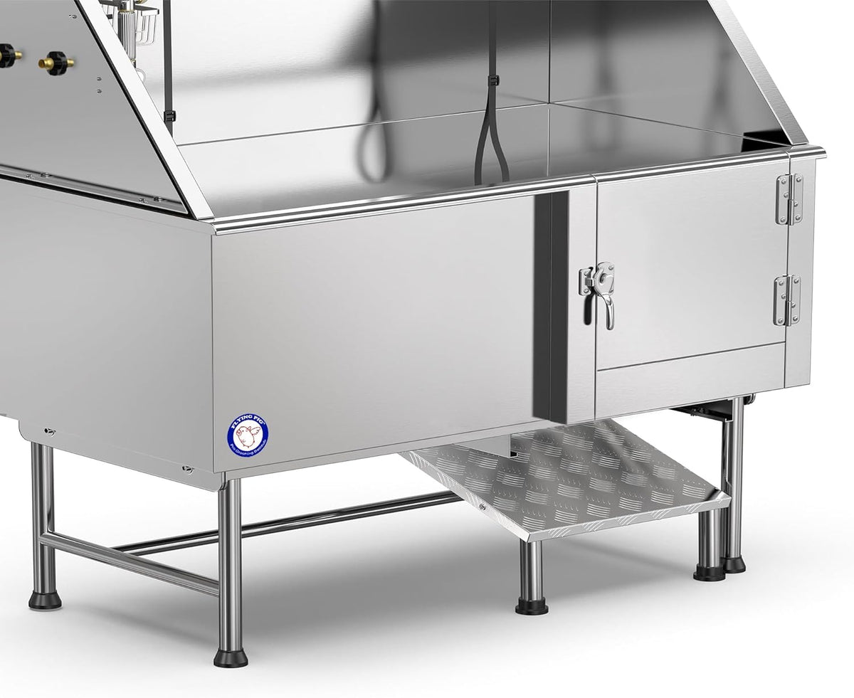 62" Stainless Steel Pet Dog Bath Tub with Faucet (Right Door/Left Drain), 62 X 27 X 58"