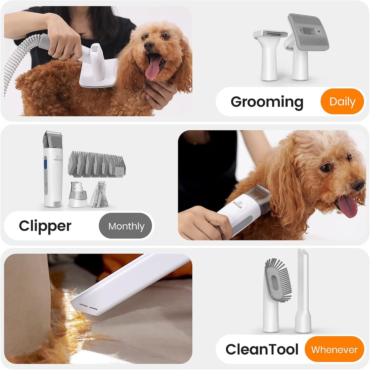 7 in 1 Dog Grooming Kit, Low Noise Pet Grooming Vacuum with 1.5 L Dust Cup, Dog Vacuum for Shedding Grooming