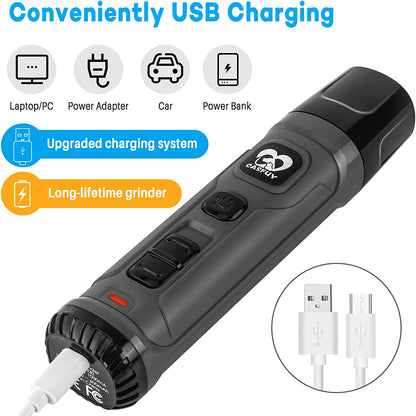 Pet Nail Trimmer with 2 LED Light - New Version 2-Speed Powerful Electric Pet Nail Trimmer Professional Quiet Painless Paws Grooming & Smoothing for Small Medium Large Dogs and Cats (Grey)