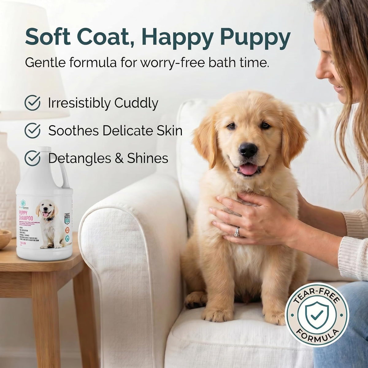 1 Gallon Tearless Puppy Shampoo and Conditioner - Dog Shampoo Gentle Wash - Coconut Oil Oatmeal Shampoo for Dogs - Hypoallergenic Dog Shampoo Sensitive Skin.