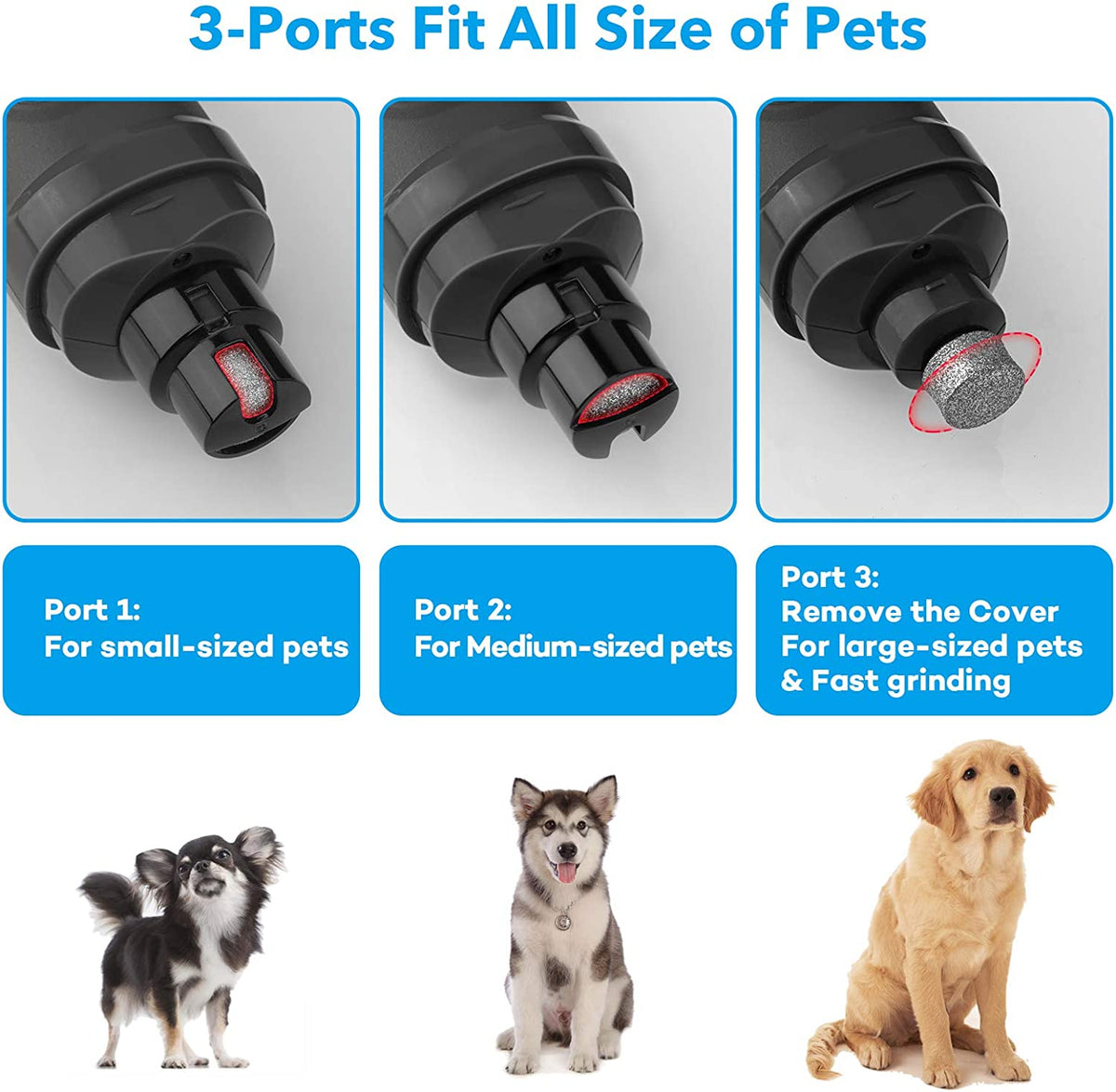 Pet Nail Trimmer with 2 LED Light - New Version 2-Speed Powerful Electric Pet Nail Trimmer Professional Quiet Painless Paws Grooming & Smoothing for Small Medium Large Dogs and Cats (Grey)