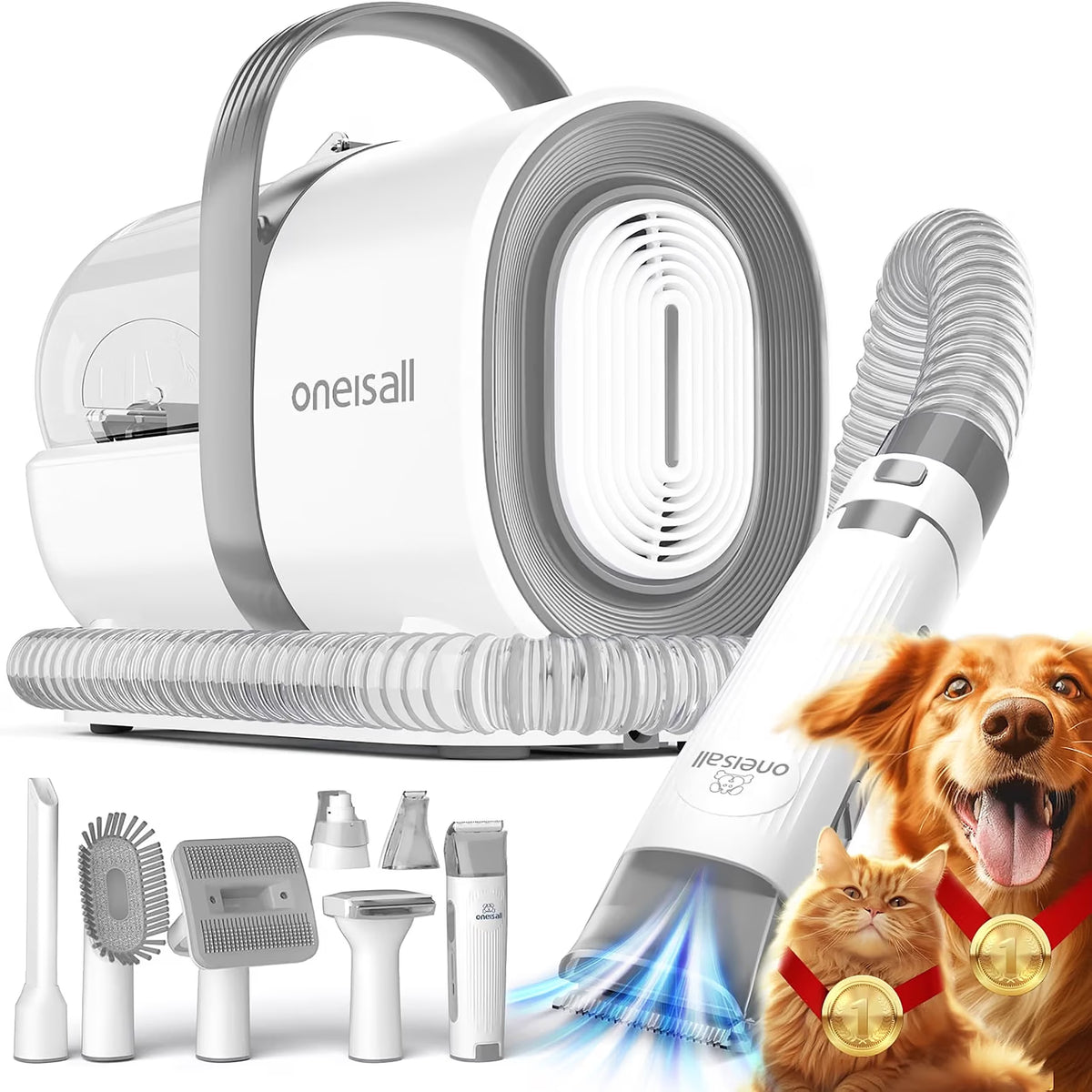 7 in 1 Dog Grooming Kit, Low Noise Pet Grooming Vacuum with 1.5 L Dust Cup, Dog Vacuum for Shedding Grooming