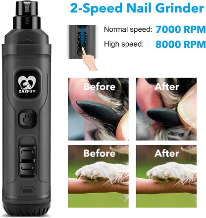 Pet Nail Trimmer with 2 LED Light - New Version 2-Speed Powerful Electric Pet Nail Trimmer Professional Quiet Painless Paws Grooming & Smoothing for Small Medium Large Dogs and Cats (Grey)
